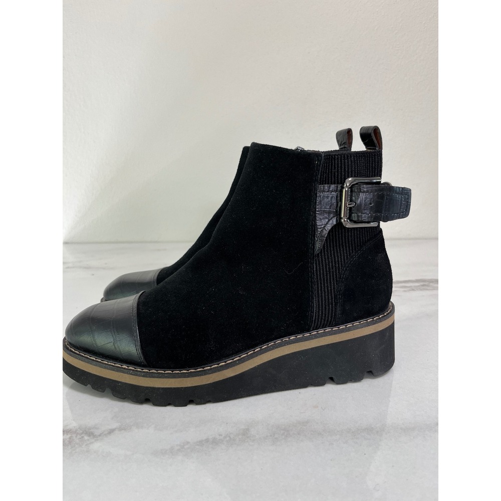 Donald Pliner Tinsley Boot Black 8M Suede Croc Embossed Platform Lug Sole Ankle